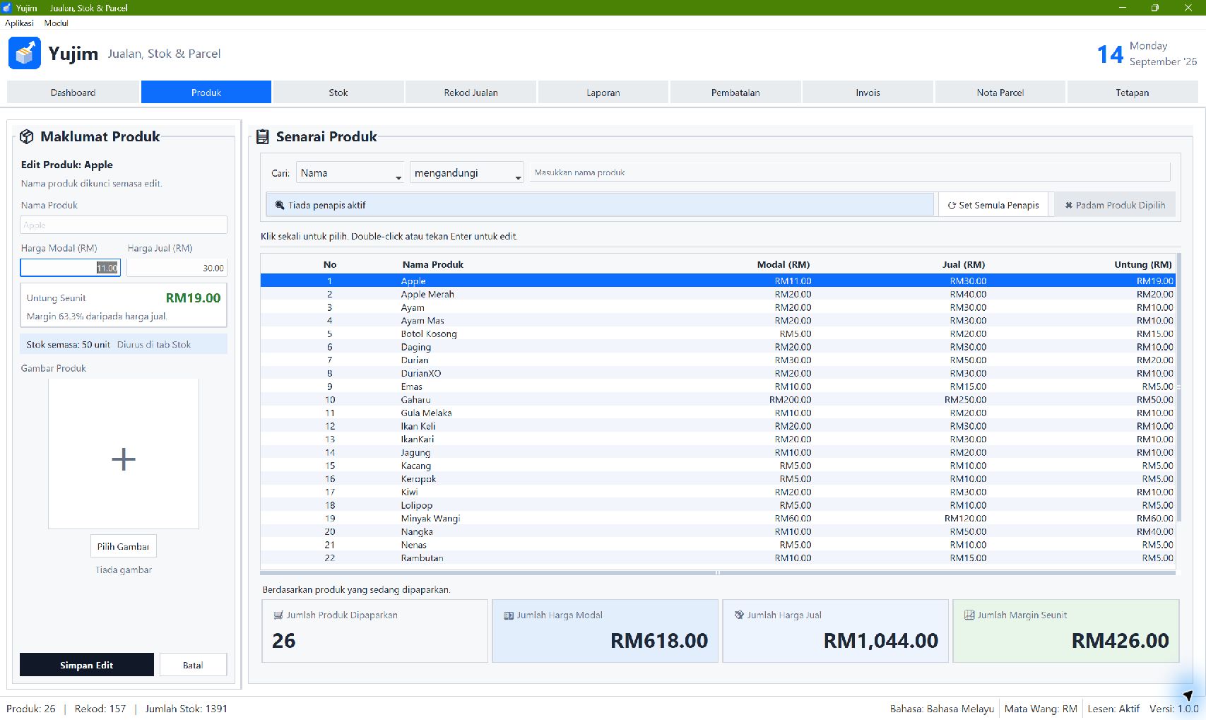 Produk — Paparan aplikasi Windows · Bahasa Melayu